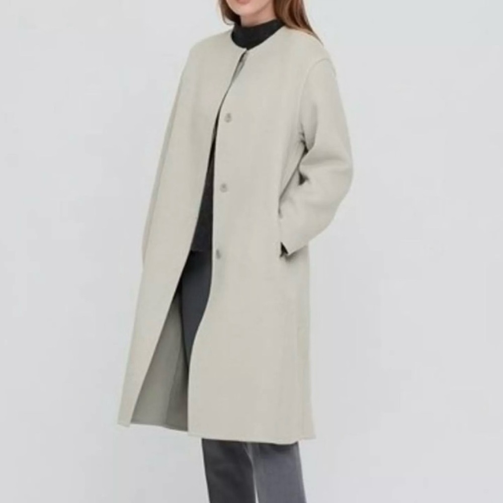Uniqlo Double Face Collarless Wool Blend Coat Mint Green SZ‎ M
